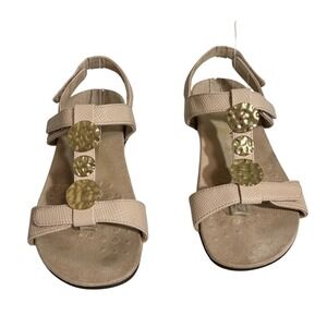 Vionic Amber Tan Snake Gold Coin Orthotic Adjustable Strap Sandals Womens 10